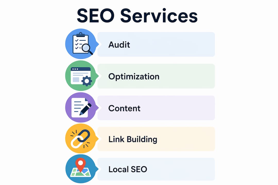 Infographic showing overview of SEO company services